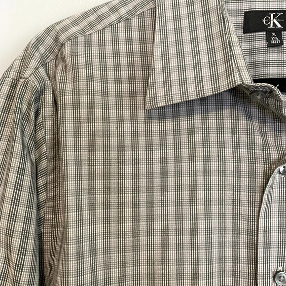 Calvin Klein Grey Plaid Dress Shirt 17.5 XL - Picture 3 of 5